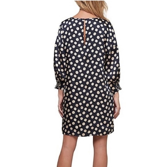 ABS Dotted Dress, Boatneck, Mini, Navy/Tan, Elastic Cuffs, Women's (US S) - Picture 2 of 7